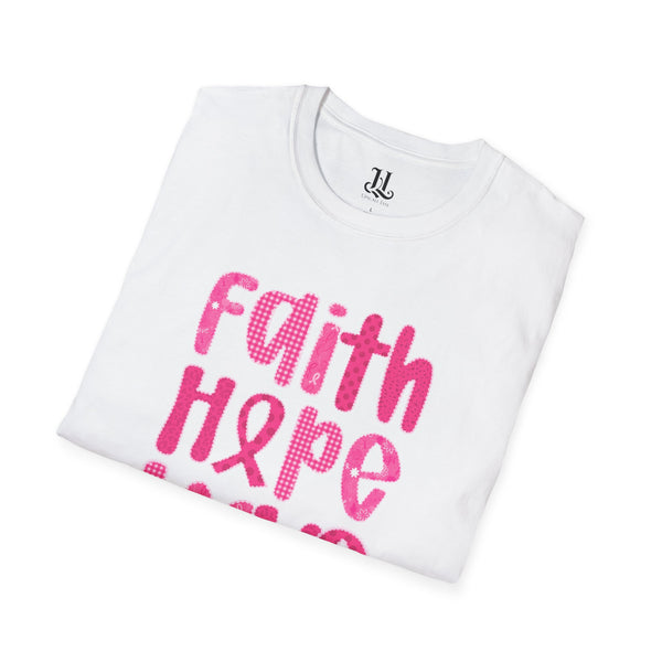 Faith, Hope, Love Unisex Inspirational T-Shirt, Gift for Cancer Awareness, Supportive Apparel, Positive Message Tee