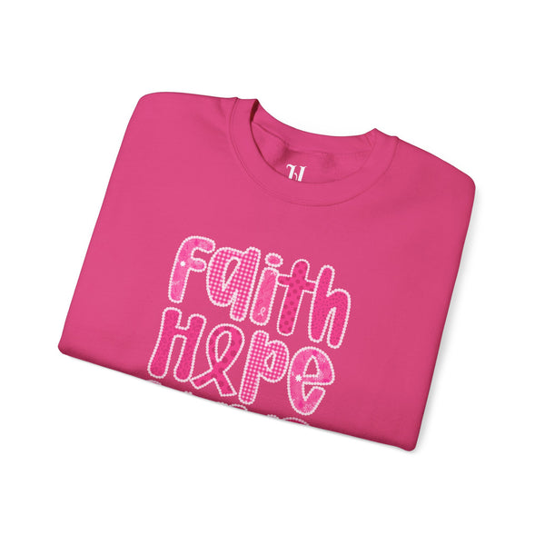 Pink Faith Hope Love Crewneck Sweatshirt, Inspirational Gift, Support Breast Cancer Awareness, Cozy Fashion, Everyday Wear