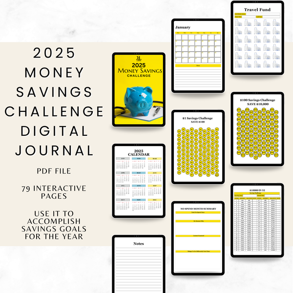 2025 Money Savings Challenge Digital Journal - Blue