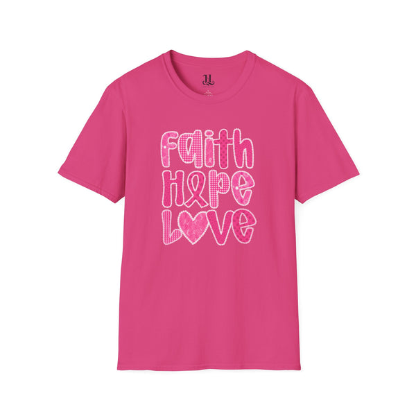 Faith, Hope, Love Unisex Inspirational T-Shirt, Gift for Cancer Awareness, Supportive Apparel, Positive Message Tee