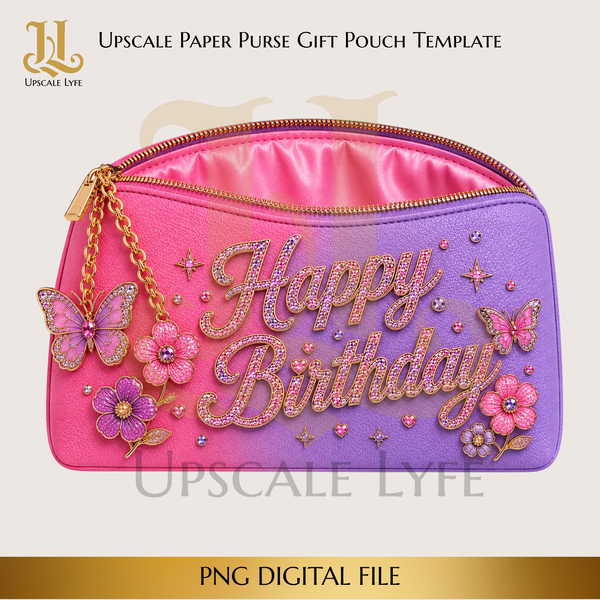 Happy Birthday Paper Purse Template Digital Download PNG Instant Digital Only File