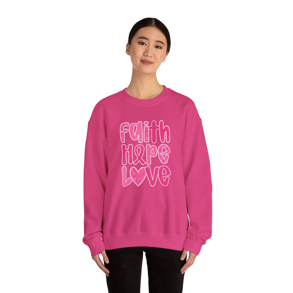 Pink Faith Hope Love Crewneck Sweatshirt, Inspirational Gift, Support Breast Cancer Awareness, Cozy Fashion, Everyday Wear