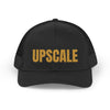 Upscale Trucker Hat — Retro Mesh Cap with 'UPSCALE' Gold Lettering