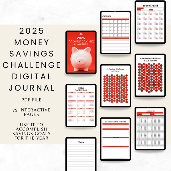 2025 Money Savings Challenge Digital Journal - Red