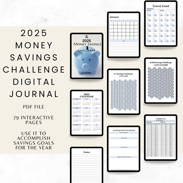2025 Money Savings Challenge Digital Journal - Blue