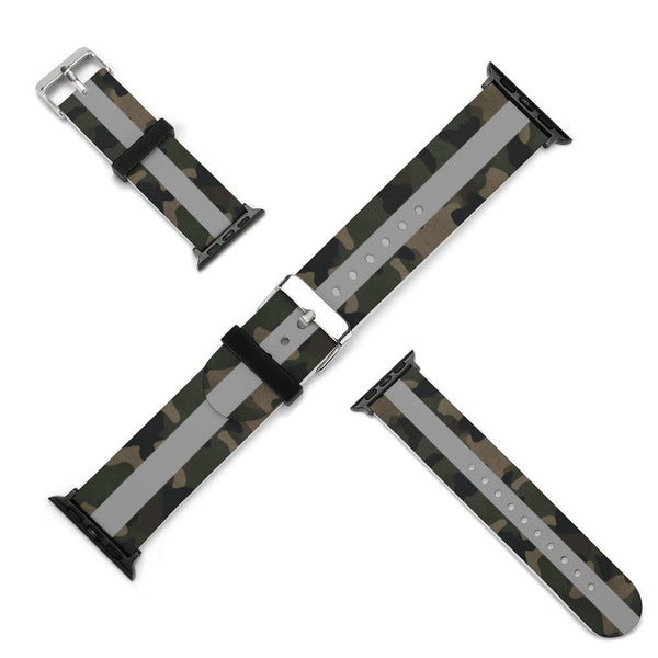 Camo with Silver Stripe Silicone Apple Watch Band