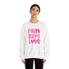 Pink Faith Hope Love Crewneck Sweatshirt, Inspirational Gift, Support Breast Cancer Awareness, Cozy Fashion, Everyday Wear