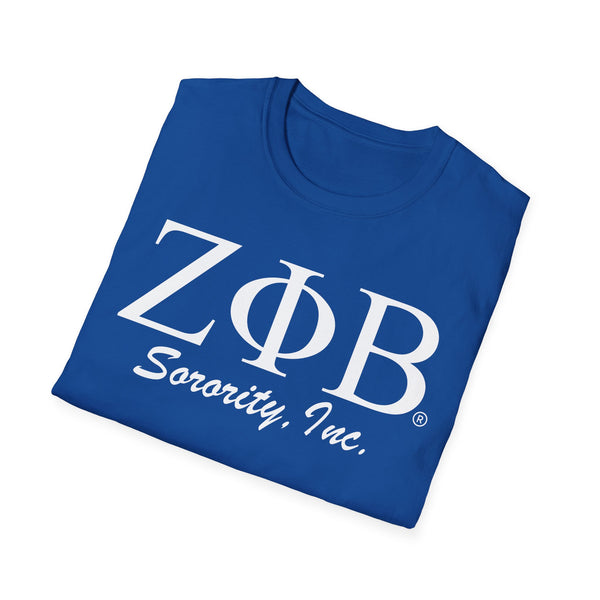 ZΦB Sorority Unisex Softstyle T-Shirt, Greek Life Apparel, Sorority Gift, Casual Wear, College Spirit Wear, Blue Sorority Tee