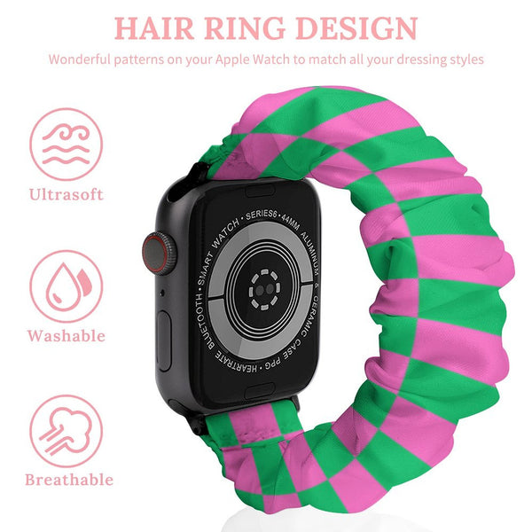Pink & Green Checkered Scrunchie Apple Watch Band