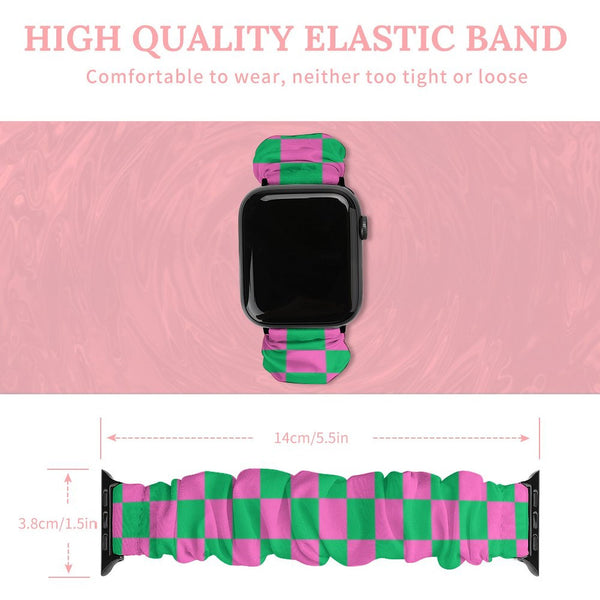 Pink & Green Checkered Scrunchie Apple Watch Band