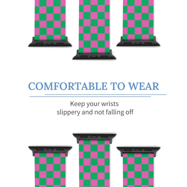 Pink & Green Checkered Silicone Apple Watch Band