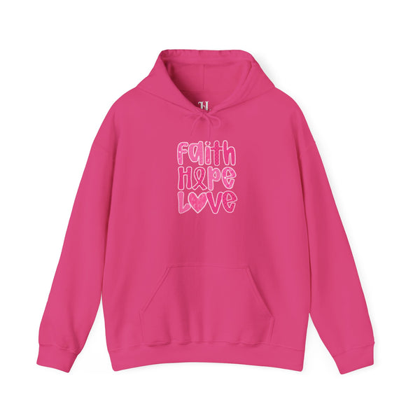 Faith Hope Love Hoodie | Unisex Heavy Blend Sweatshirt, Inspirational Gift, Breast Cancer Awareness, Cozy Everyday Wear