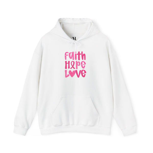 Faith Hope Love Hoodie | Unisex Heavy Blend Sweatshirt, Inspirational Gift, Breast Cancer Awareness, Cozy Everyday Wear