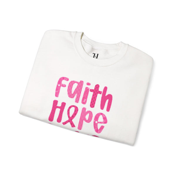 Pink Faith Hope Love Crewneck Sweatshirt, Inspirational Gift, Support Breast Cancer Awareness, Cozy Fashion, Everyday Wear