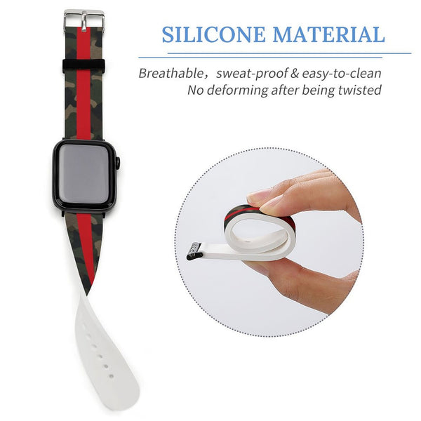 Camo with Red Stripe Silicone Apple Watch Band