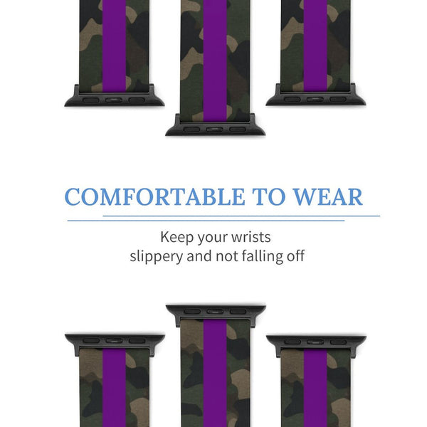 Camo with Purple Stripe Silicone Apple Watch Band