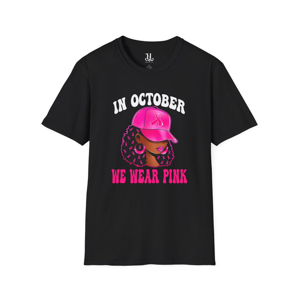 October Pink Awareness T-Shirt, Breast Cancer Awareness Tee, Unisex T-Shirt, Gift for Her, Casual Wear, Supportive Shirt, Pink Cap Design