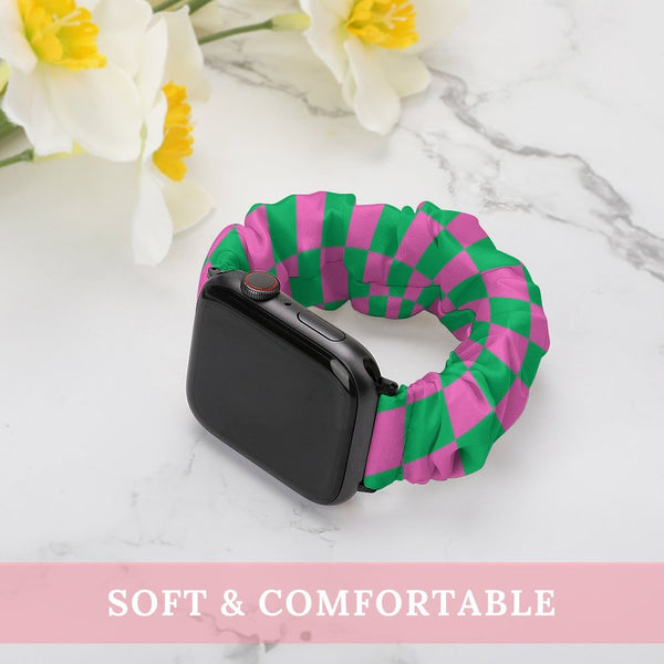 Pink & Green Checkered Scrunchie Apple Watch Band