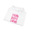 Faith Hope Love Hoodie | Unisex Heavy Blend Sweatshirt, Inspirational Gift, Breast Cancer Awareness, Cozy Everyday Wear