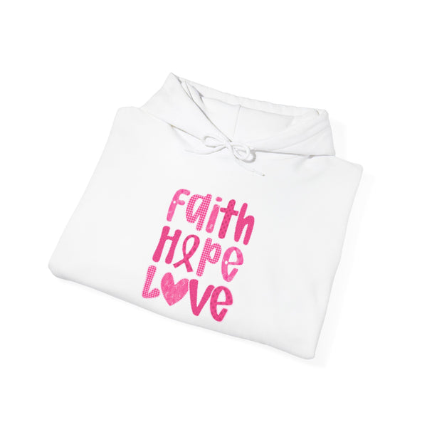 Faith Hope Love Hoodie | Unisex Heavy Blend Sweatshirt, Inspirational Gift, Breast Cancer Awareness, Cozy Everyday Wear