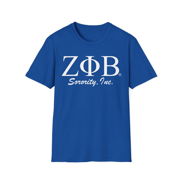 ZΦB Sorority Unisex Softstyle T-Shirt, Greek Life Apparel, Sorority Gift, Casual Wear, College Spirit Wear, Blue Sorority Tee