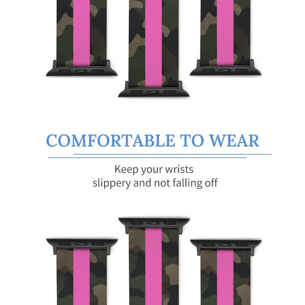 Camo with Hot Pink Stripe Silicone Apple Watch Band