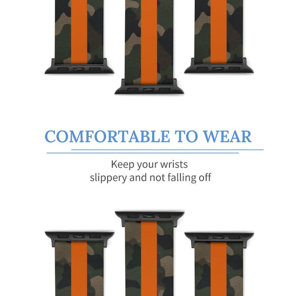 Camo with Orange Stripe Silicone Apple Watch Band