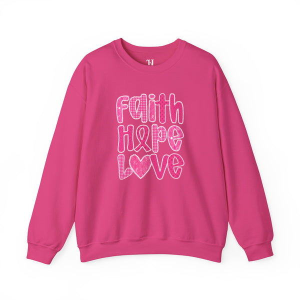Pink Faith Hope Love Crewneck Sweatshirt, Inspirational Gift, Support Breast Cancer Awareness, Cozy Fashion, Everyday Wear