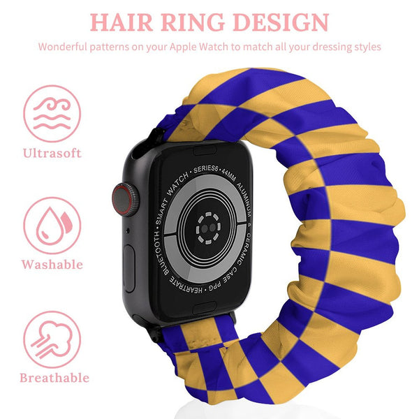 Blue & Gold Checkered Scrunchie Apple Watch Band