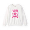 Pink Faith Hope Love Crewneck Sweatshirt, Inspirational Gift, Support Breast Cancer Awareness, Cozy Fashion, Everyday Wear