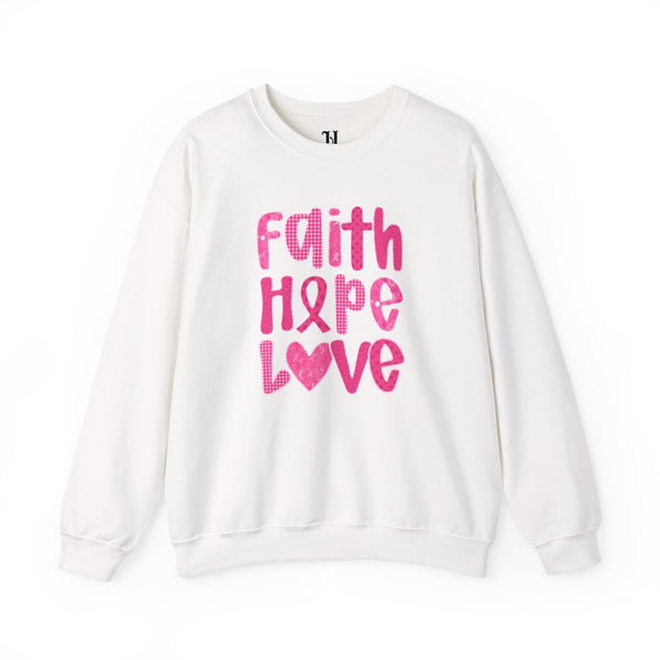 Pink Faith Hope Love Crewneck Sweatshirt, Inspirational Gift, Support Breast Cancer Awareness, Cozy Fashion, Everyday Wear