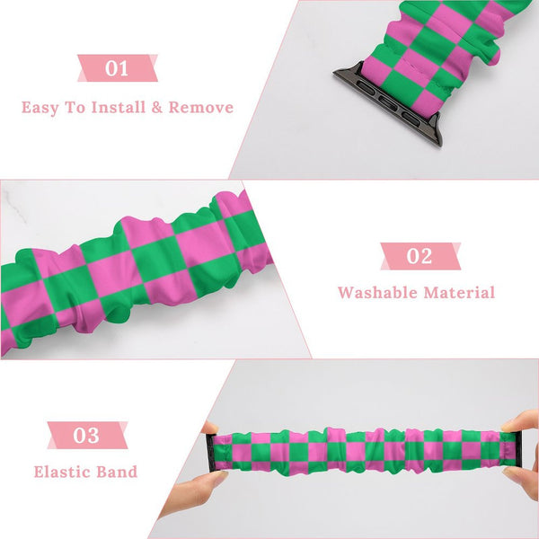 Pink & Green Checkered Scrunchie Apple Watch Band
