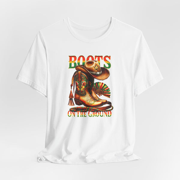 Cowboy Boots On The Ground T-Shirt, Western Style Tee, Country Music Gift, Rustic Apparel, Rodeo Outfit, Graphic Tee for Boot Lovers