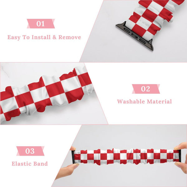 Red & White Checkered Scrunchie Apple Watch Band