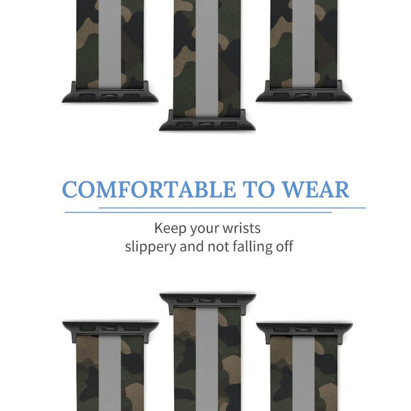 Camo with Silver Stripe Silicone Apple Watch Band