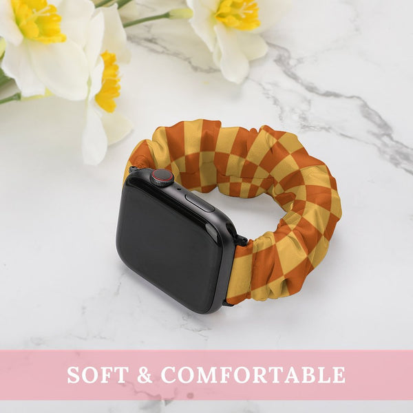 Orange & Gold Checkered Scrunchie Apple Watch Band