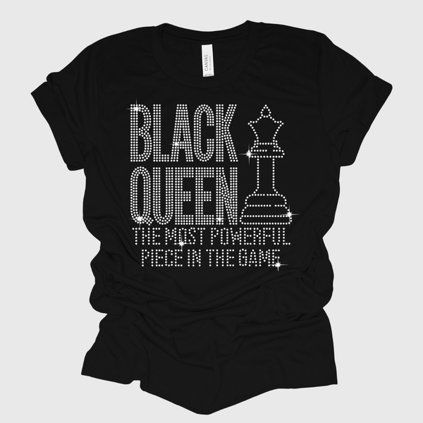 Black Queen The Most Powerful Piece In The Game Rhinestone Bling T-Shirt