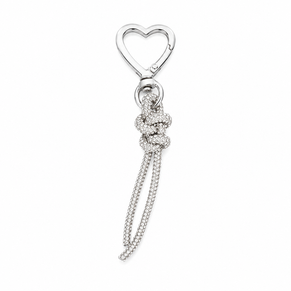 Upscale Glam Rhinestone Keychain & Bag Charm- Silver Heart