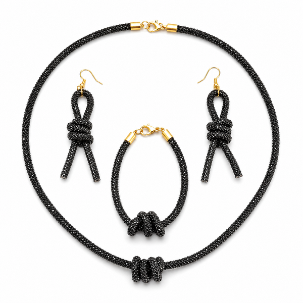 Upscale Glam Rhinestone 3 Piece Jewelry Set - Black