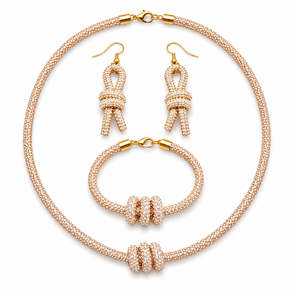 Upscale Glam Rhinestone 3 Piece Jewelry Set - Champagne