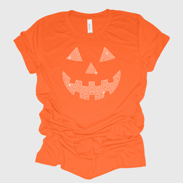 Halloween Pumpkin, Jack-o-Lantern Rhinestone Bling T-Shirt