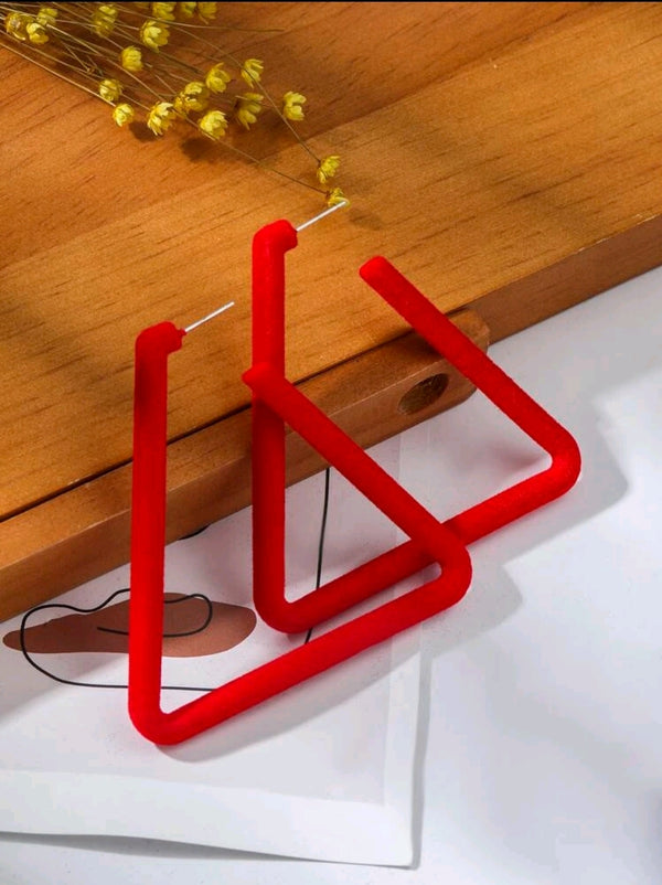 Red Triangle Hoop Earrings