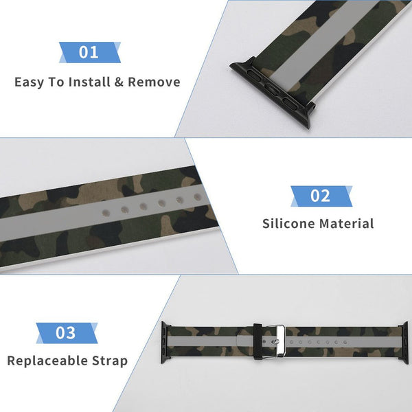 Camo with Silver Stripe Silicone Apple Watch Band