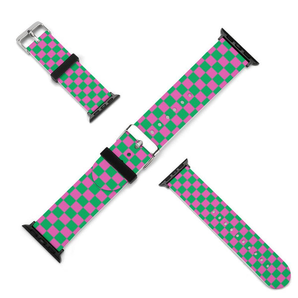 Pink & Green Checkered Silicone Apple Watch Band