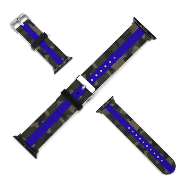 Camo with Blue Stripe Silicone Apple Watch Band