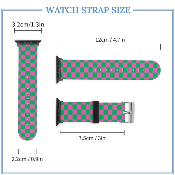 Pink & Green Checkered Silicone Apple Watch Band
