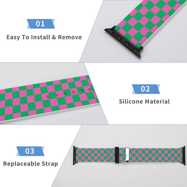 Pink & Green Checkered Silicone Apple Watch Band