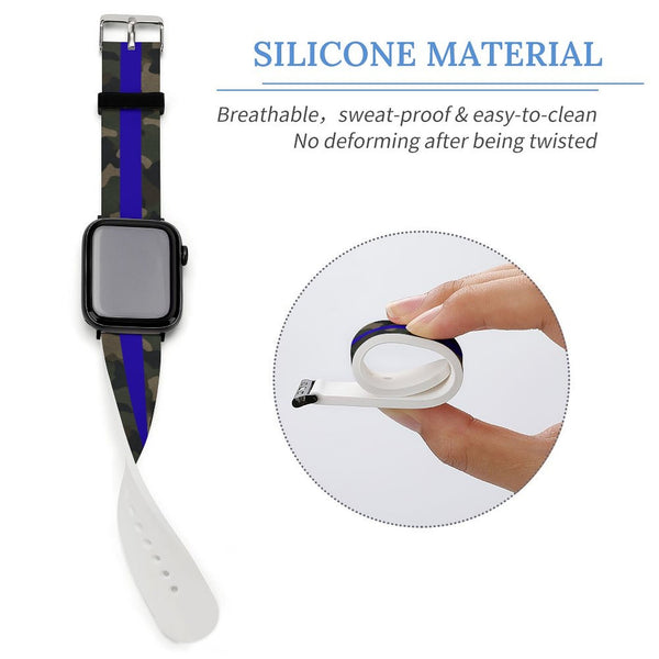 Camo with Blue Stripe Silicone Apple Watch Band