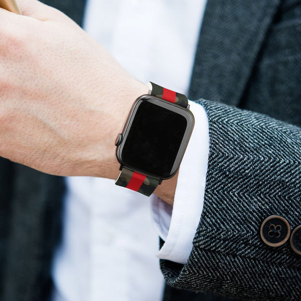 Camo with Red Stripe Silicone Apple Watch Band