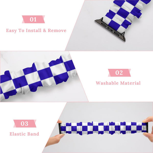 Blue & White Checkered Scrunchie Apple Watch Band